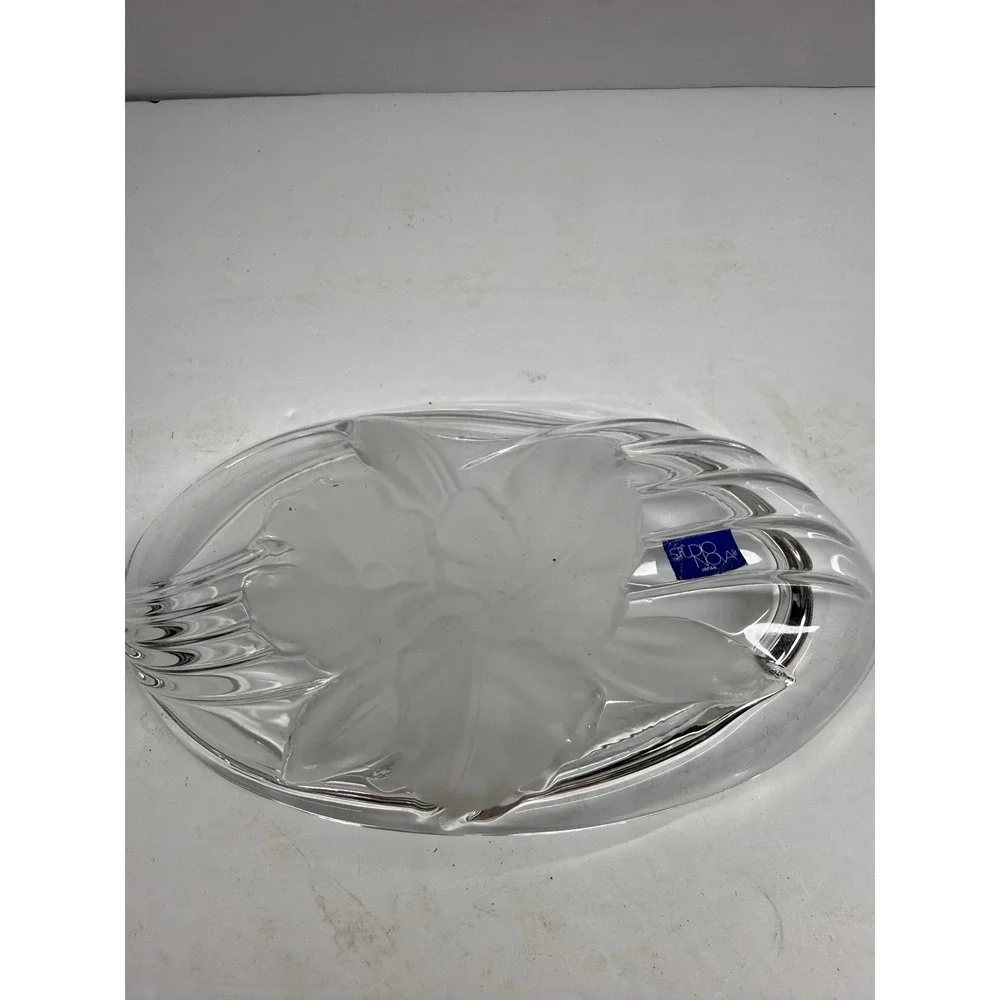 Studio Nova Japan Crystal Oval Bowl Frosted Poinsettia Floral Glass Dish 8 inch